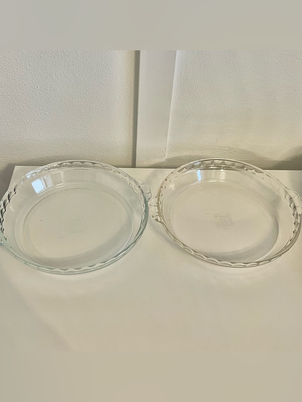 2 Vintage Pyrex #229 Clear Glass Deep Dish 9.5" Scalloped Fluted Edge Pie Plates